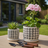 Hickman Black Aztec Planters with Saucer (Set of 2)