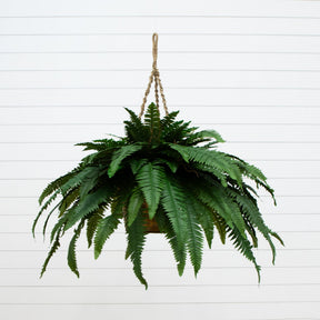 29" Artificial Double Giant Boston Fern Hanging Basket - Ornate Home