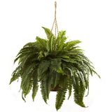 29" Artificial Double Giant Boston Fern Hanging Basket - Ornate Home
