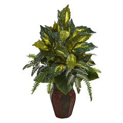 29" Artificial Mixed Philo and Fern Plant in Decorative Planter" - Ornate Home
