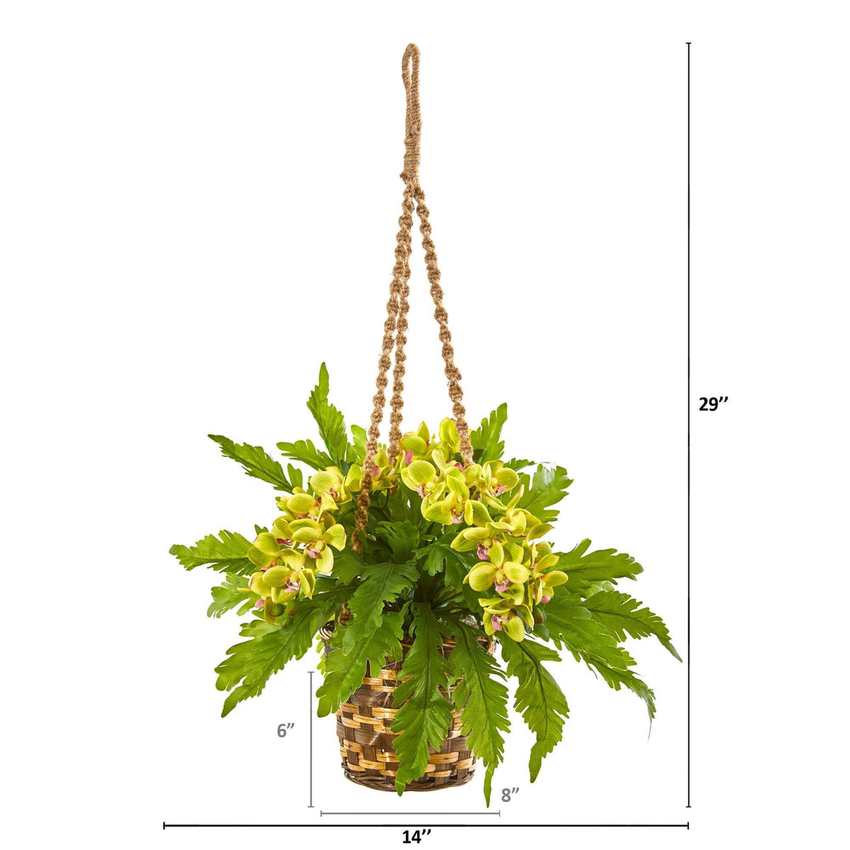 29” Artificial Phalaenopsis Orchid & Fern Plant in Hanging Basket