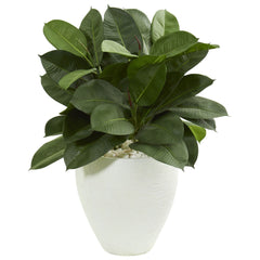 29” Artificial Rubber Plant in White Planter - Ornate Home