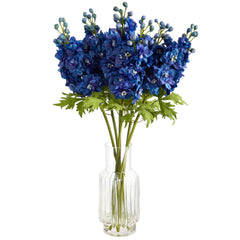 29” Delphinium Artificial Arrangement in Glass Vase - Ornate Home