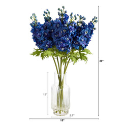 29” Delphinium Artificial Arrangement in Glass Vase - Ornate Home
