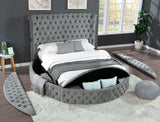 Hazel Gray Tufted Velvet King Storage Bed - Ornate Home