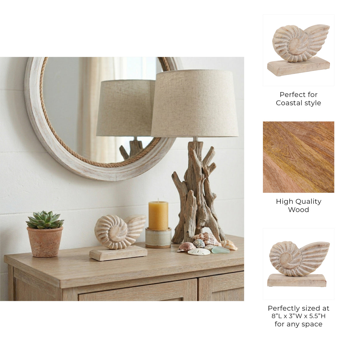 Yorkville White/Natural Small Distressed Wood Shell on Base