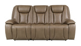 Sundance Chocolate Fabric & Leatherette Triple Power Reclining Sofa with Drop-Down Table