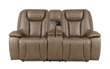 Sundance Chocolate Fabric & Leatherette Triple Power Reclining Loveseat with Console