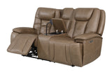 Sundance Chocolate Fabric & Leatherette Triple Power Reclining Loveseat with Console