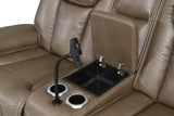 Sundance Chocolate Fabric & Leatherette Triple Power Reclining Loveseat with Console