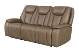 Sundance Chocolate Fabric & Leatherette Triple Power Reclining Sofa with Drop-Down Table
