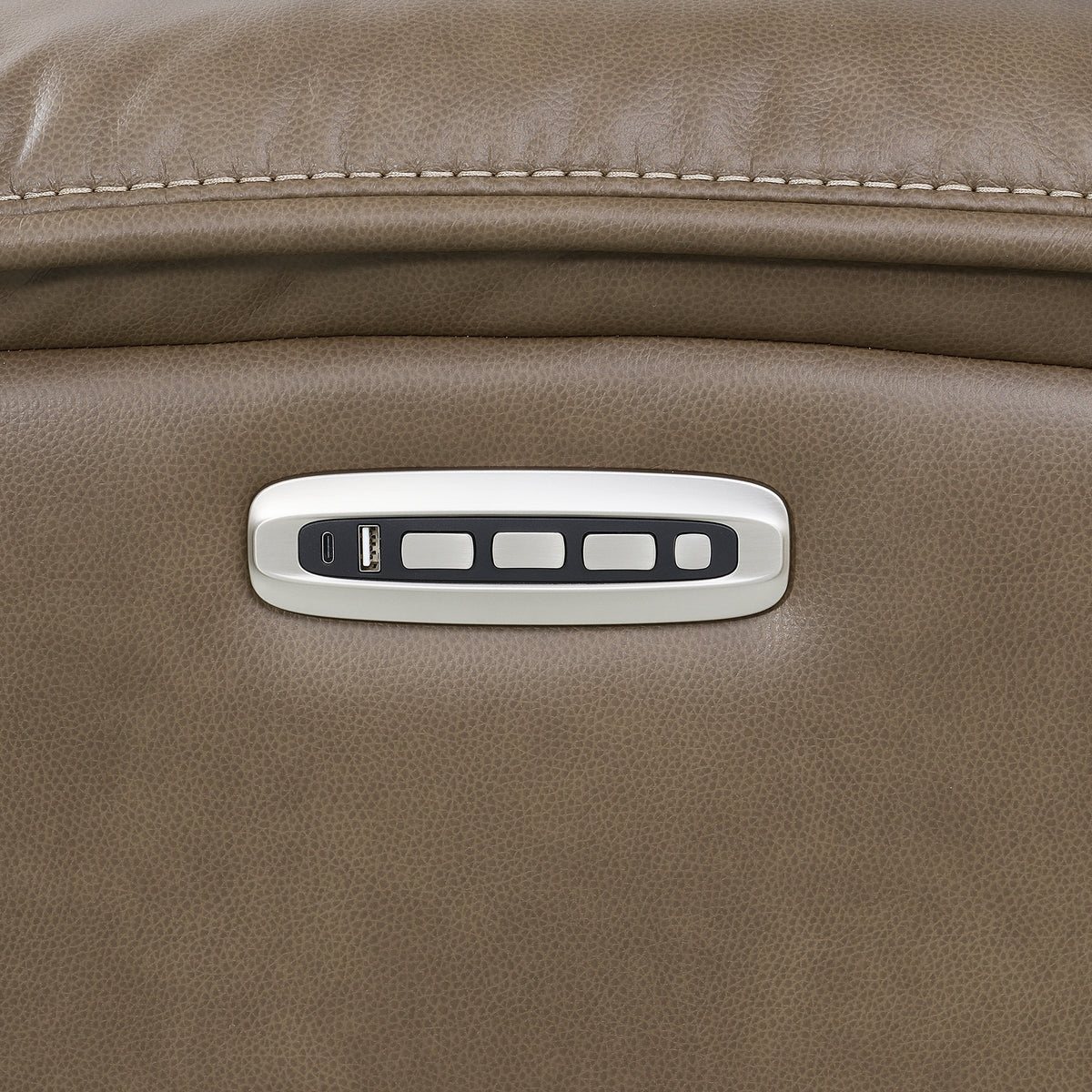 Sundance Chocolate Fabric & Leatherette Triple Power Reclining Sofa with Drop-Down Table
