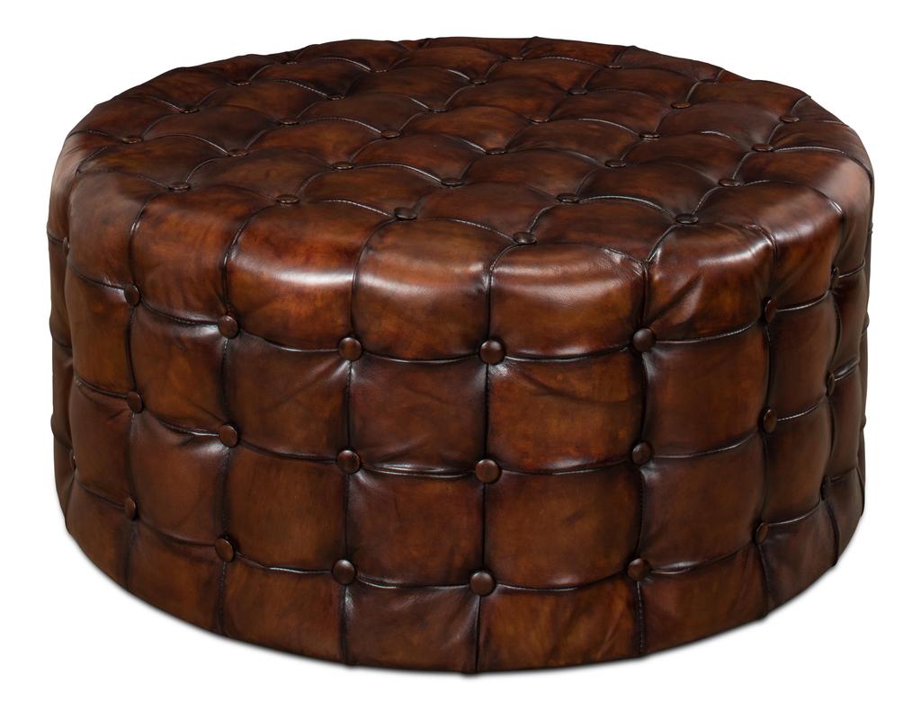Atelier Leather Brown Leather Tufted Ottoman