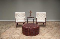 Atelier Leather Brown Leather Tufted Ottoman - Ornate Home