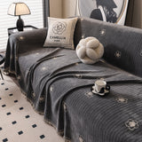 Chenille Camellia Floral Sofa Throw Cover Couch Blanket with Striped Jacquard