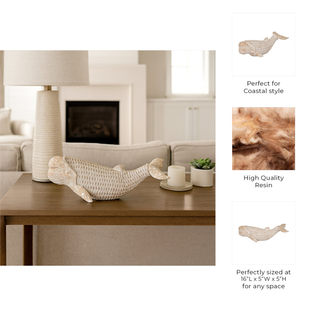 Berg White Resin Wicker Beluga Whale