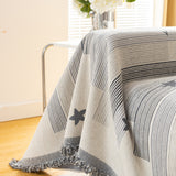 Geometric Chenille Sofa Throw Cover, Breathable Couch Protector with Tassel Fringe