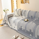 Geometric Chenille Sofa Throw Cover, Breathable Couch Protector with Tassel Fringe