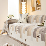 Geometric Chenille Sofa Throw Cover, Breathable Couch Protector with Tassel Fringe