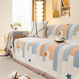Geometric Chenille Sofa Throw Cover, Breathable Couch Protector with Tassel Fringe