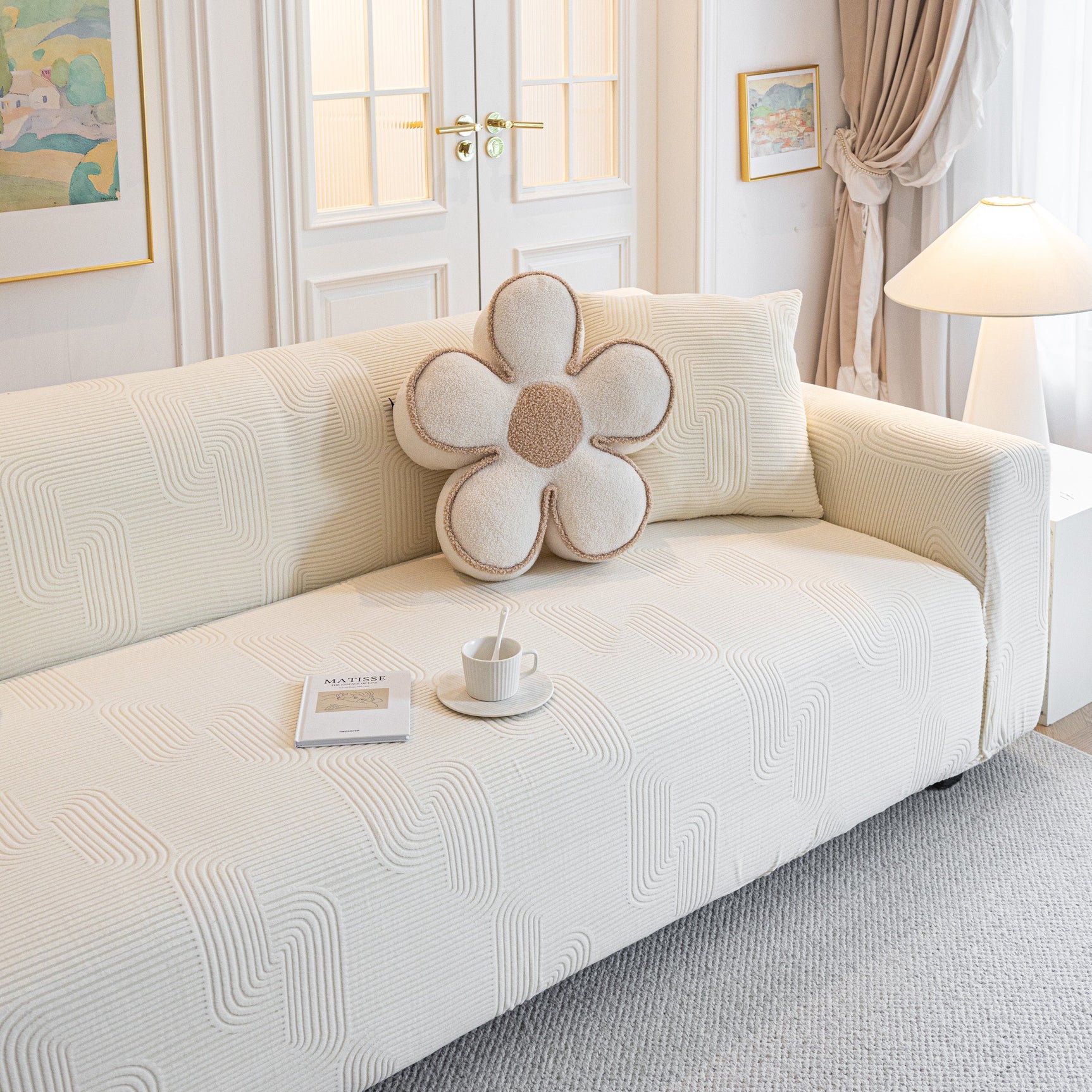 Modern Slipcovers Geometric Textured Stretchable Sofa Cover for Couch with Chaise