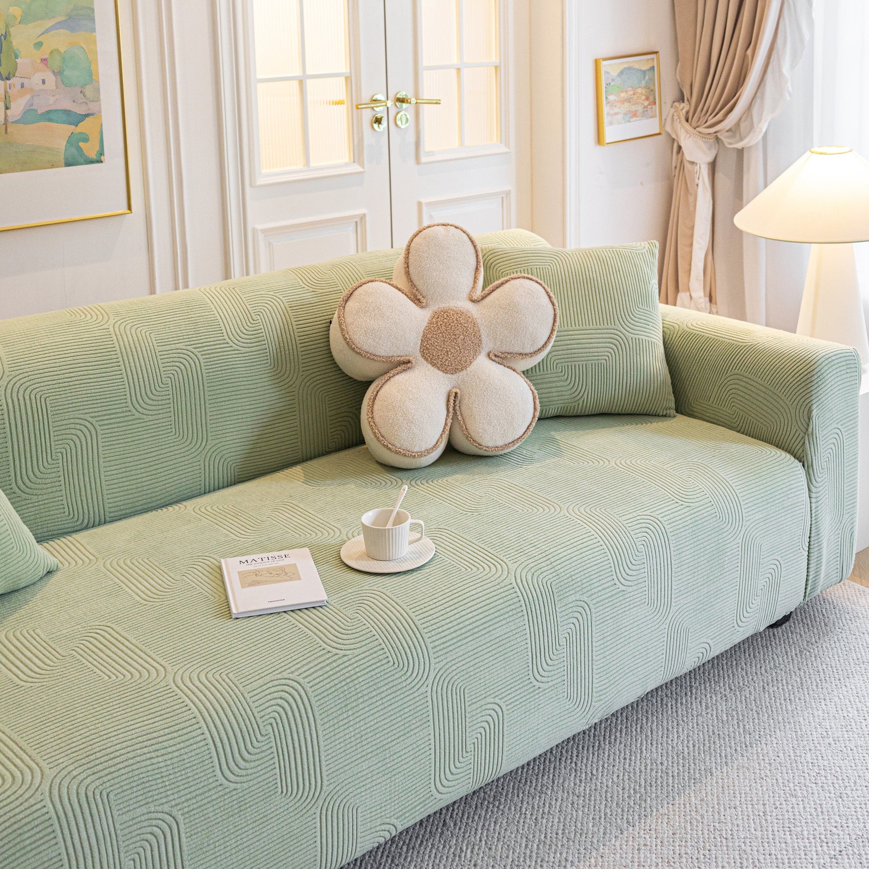 Modern Slipcovers Geometric Textured Stretchable Sofa Cover for Couch with Chaise