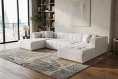Montecito Ivory Velvet Double Chaise "U" Shape Sectional Sofa - Ornate Home