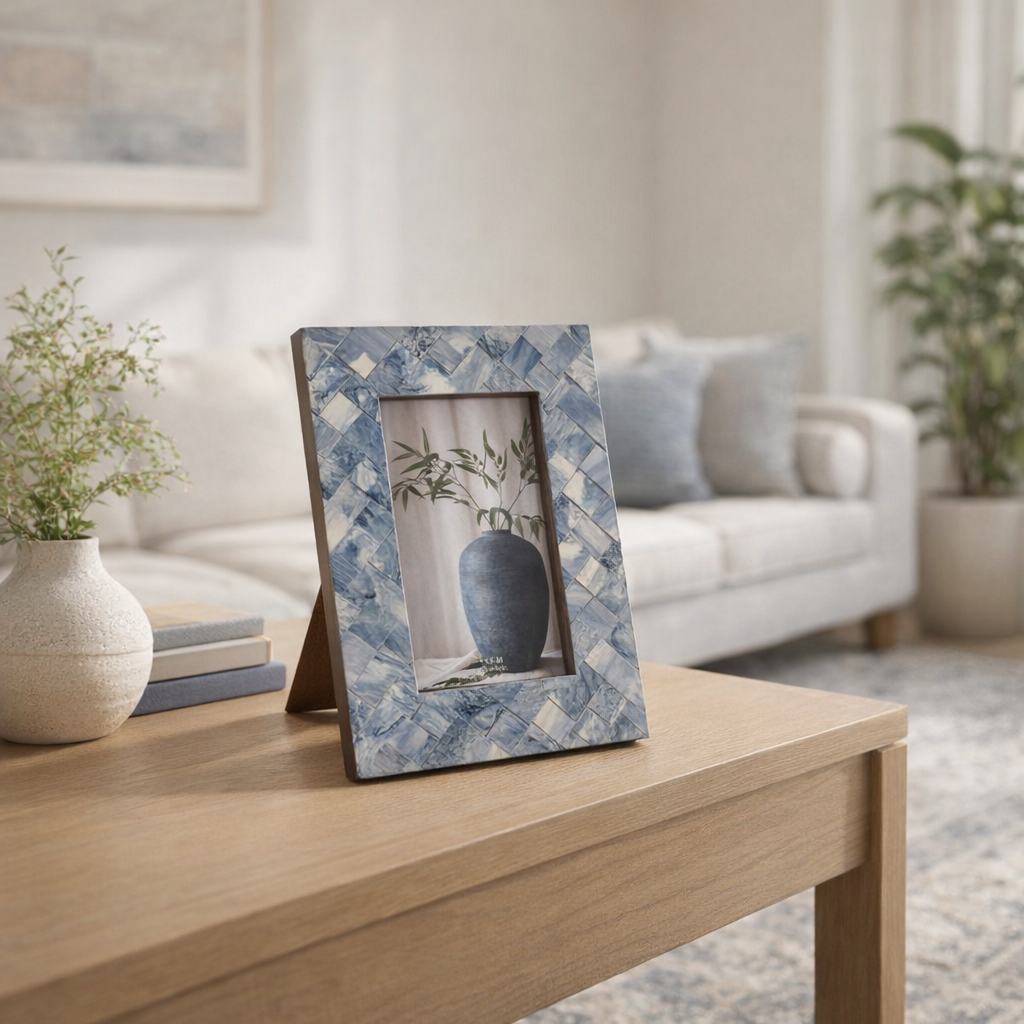 Harris Blue/Ivory Resin 4x6 Woven Photo Frame