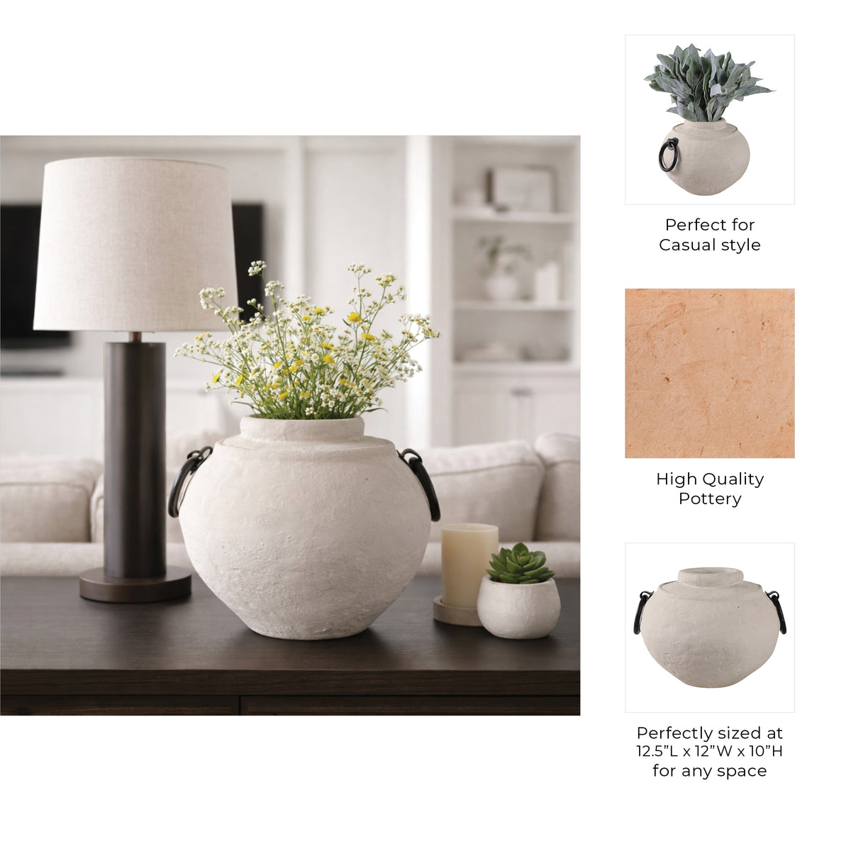 Haroldwood Ivory/Black Ecomix Vase with Metal Handles