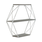 Jackson Gray/White Metal and Wood 3 Tier Hexagon Wall Shelf