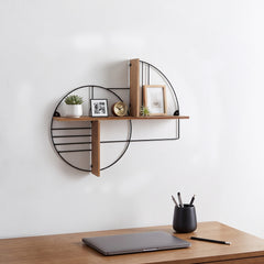 Kiva Beach Natural Metal and Wood Modern Circles Wall Shelf