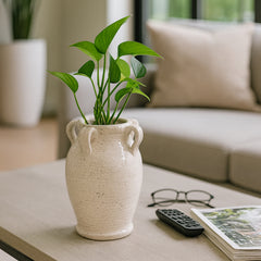 Cohenway White Small Crackle Vase with Handles