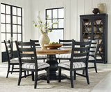 Ridgester Beige/Black/Light Brown Round Dining Table and 6 Chairs