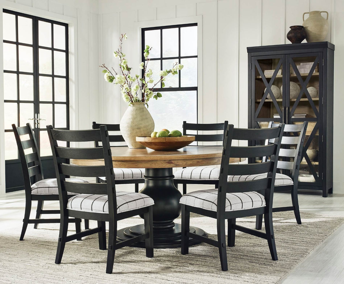 Ridgester Beige/Black/Light Brown Round Dining Table and 6 Chairs