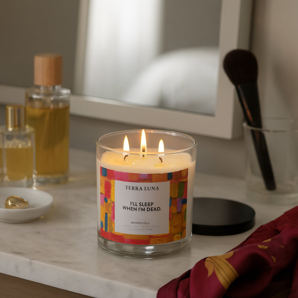 Ramada Yellow/Orange/Black Sleep When I'm Dead Lidded Candle