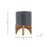 Swiss Bar Gray/Brown Planter with Wood Stand