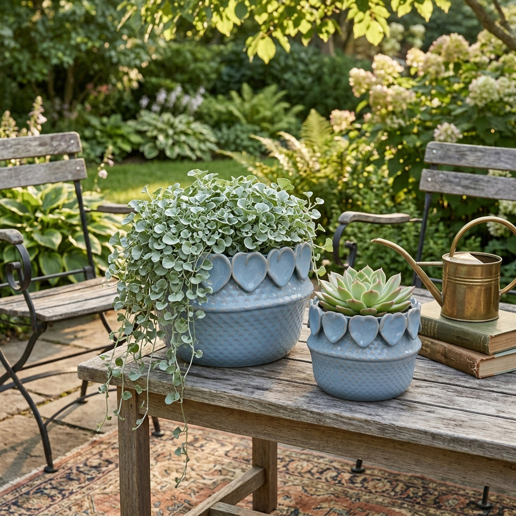 Fallonrun Blue Leaf Applique Planters (Set of 2)