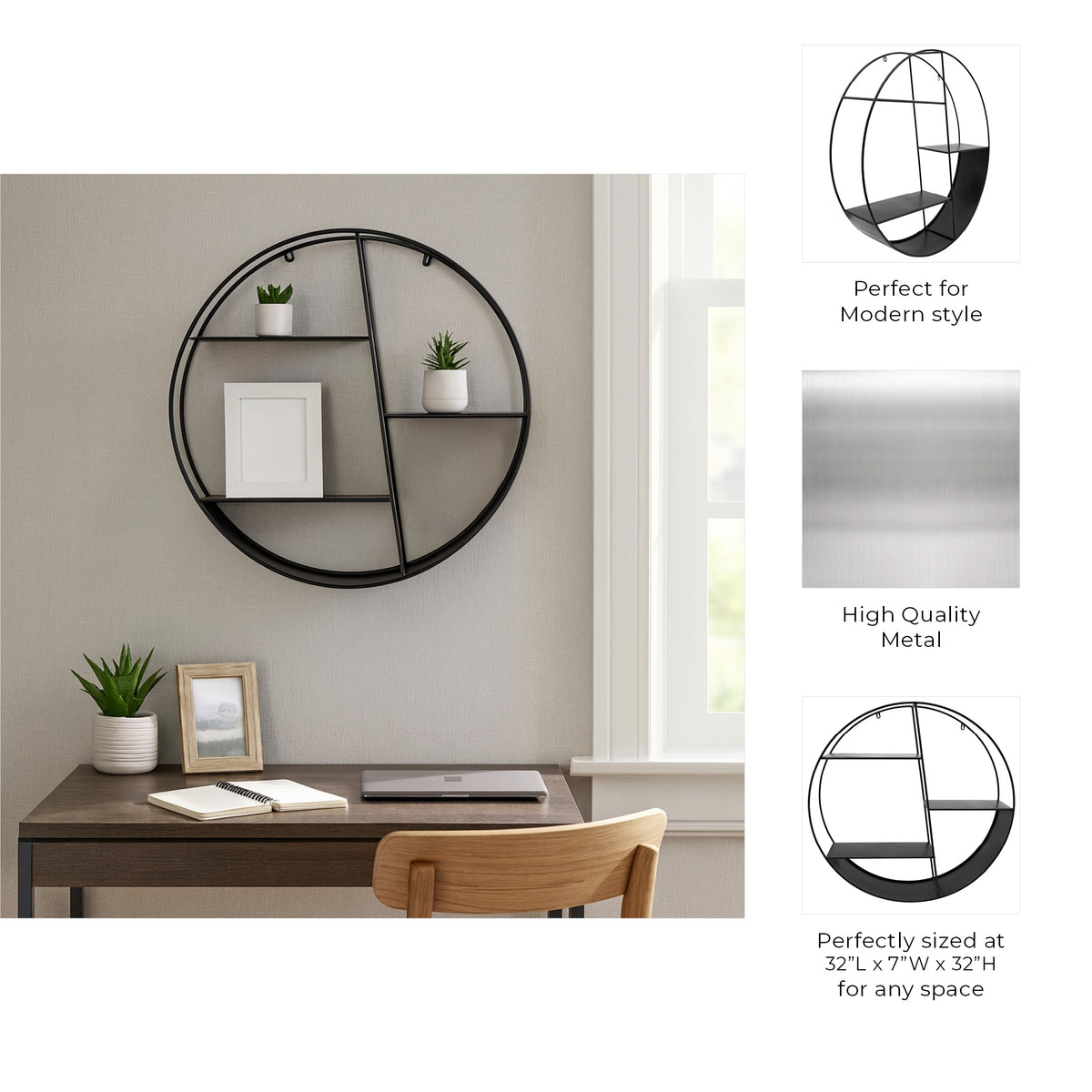 Harrington Black Metal 4-Layered Round Shelf