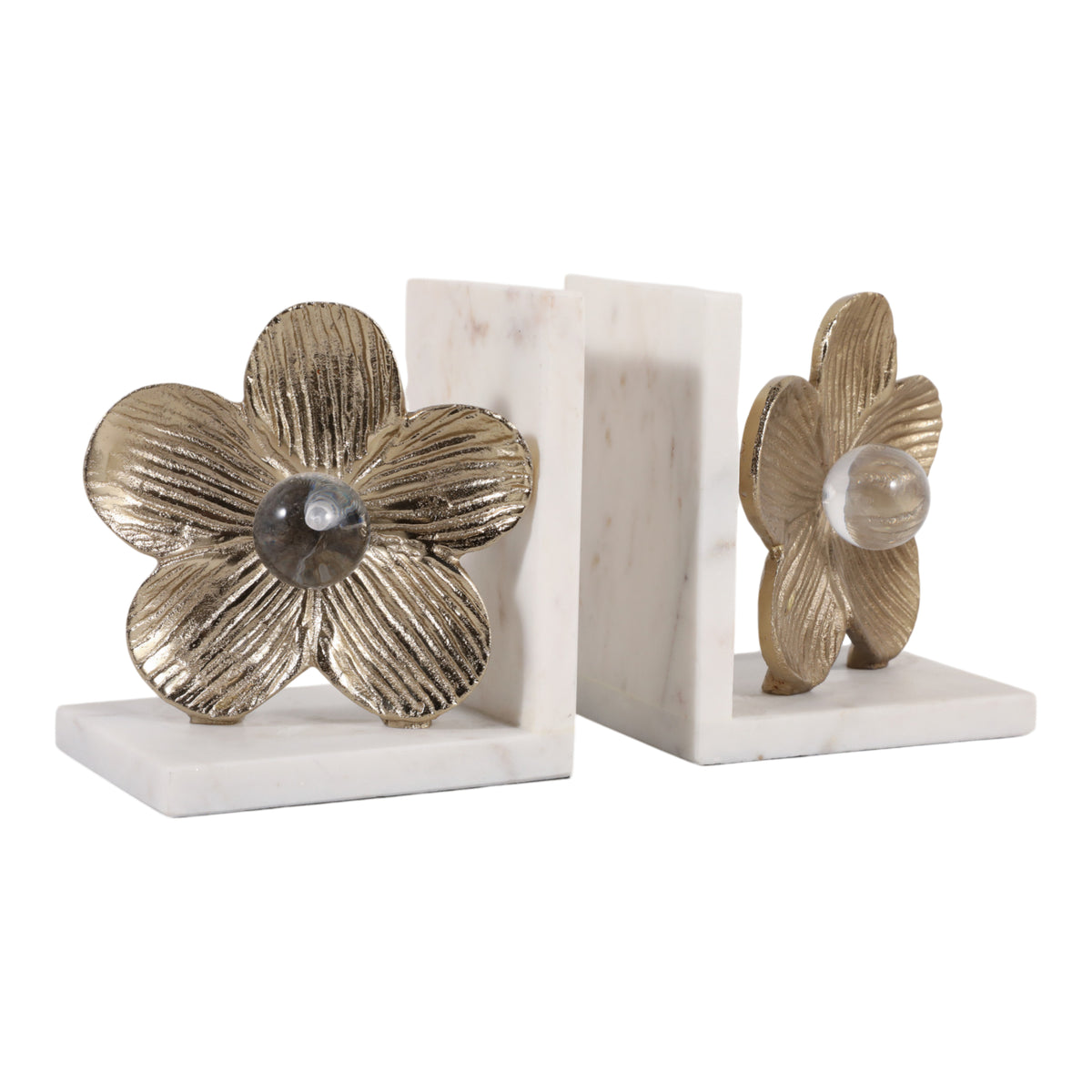 Rosamond Gold/White Flower Acrylic Orb Bookends (Set of 2)