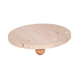 Newtown Tan Travertine Tray on Wood Ball Feet