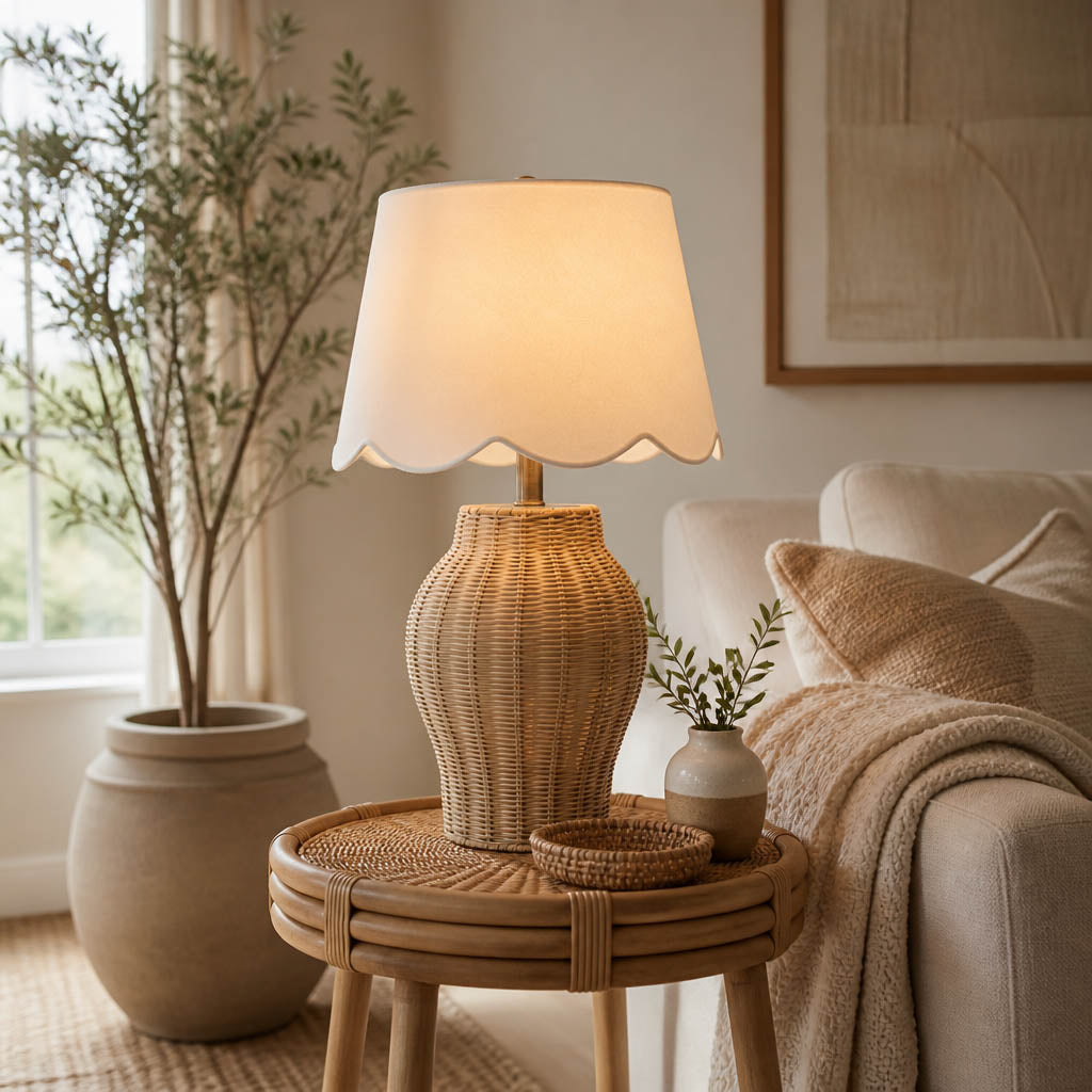 The Forks Tan Rattan Table Lamp