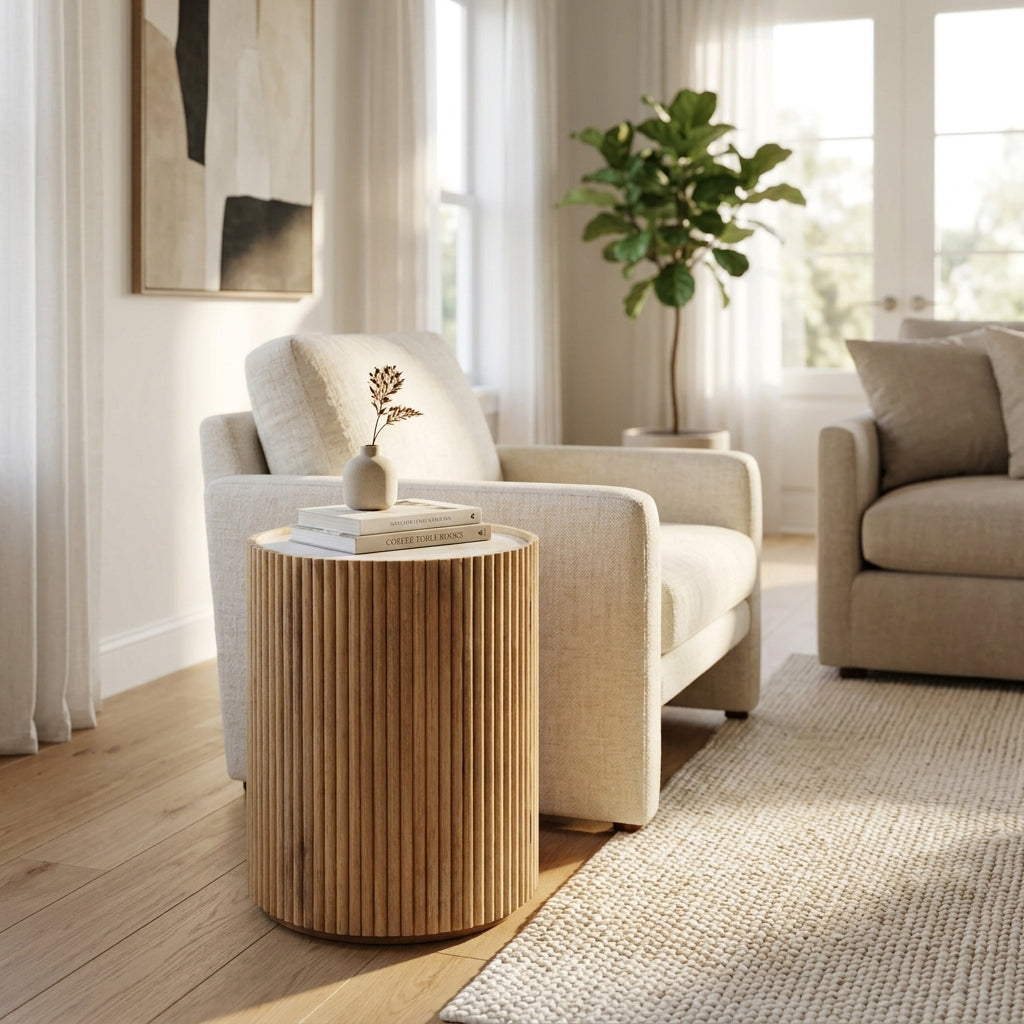 Prestonport White/Honey Storage Accent Table with Marble Top