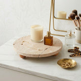Newtown Tan Travertine Tray on Wood Ball Feet