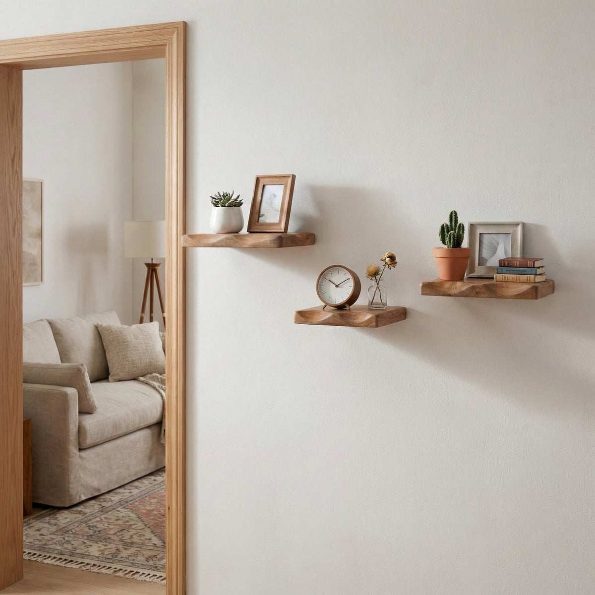 Upton Brown Mango Wood Shelves (Set of 3)