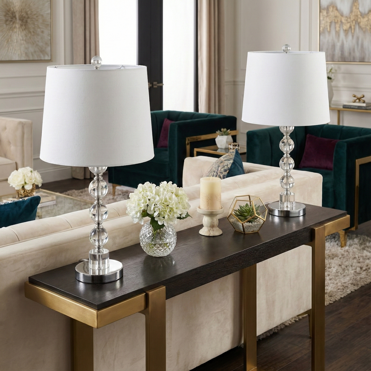 Wildflower Silver Crystal Table Lamps (Set of 2)