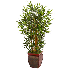 3.5’ Bamboo Tree in Wooden Decorative Planter - Ornate Home