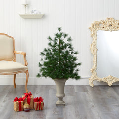 3.5’ Yukon Mixed Pine Artificial Christmas Tree with 213 Bendable Branches in Sand Colored Urn - Ornate Home