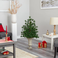 3.5’ Yukon Mixed Pine Artificial Christmas Tree with 213 Bendable Branches in Sand Colored Urn - Ornate Home