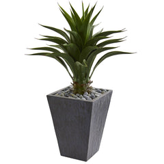 3' Artificial Agave Plant in Slate Finished Steel Grey Planter - Ornate Home