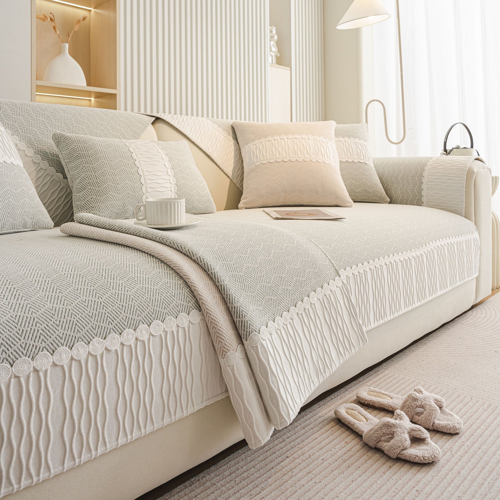 Herringbone Sofa Protector Cover, Non-Slip Couch Cover for Seat, Back & Arms